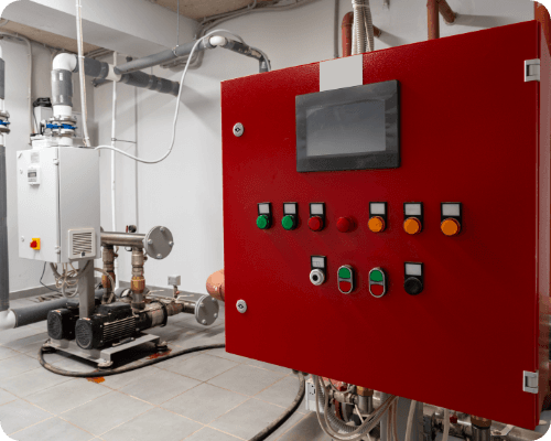 Fire protection control panel and pump room